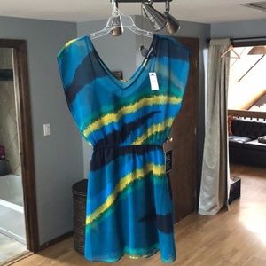 Express Blue Green Print Crepe Mini Dress w/ Tank